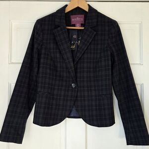 The Saville Row Co. Navy Plaid Blazer With Elbow Patches